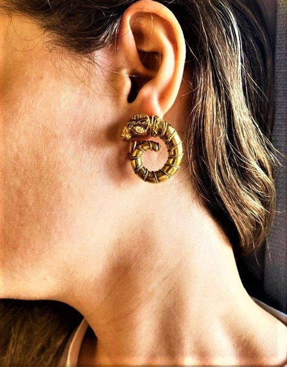 18K 22K Solid Gold Stud Earrings, Ancient Greek Design, Ram Fully Handmade, Executive Fine Jewel, Delicate Elegant, Aries Jewel