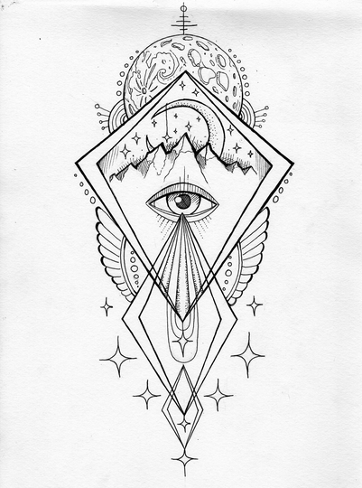 On Hold Mountain Moon Original Pen Drawing
