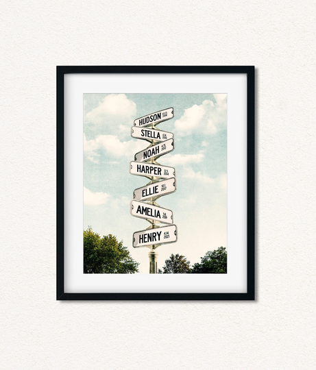 Blended Family Wedding Gift, Personalized Street Sign Multi Names Canvas, Special Dates Canvas Or Paper Tin Print