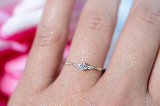 Nim 14K Solid Gold Engagement Ring Promise Diamond Crystal Cz Minimalist Dainty Real Anniversary Gift For Her Birthday Band