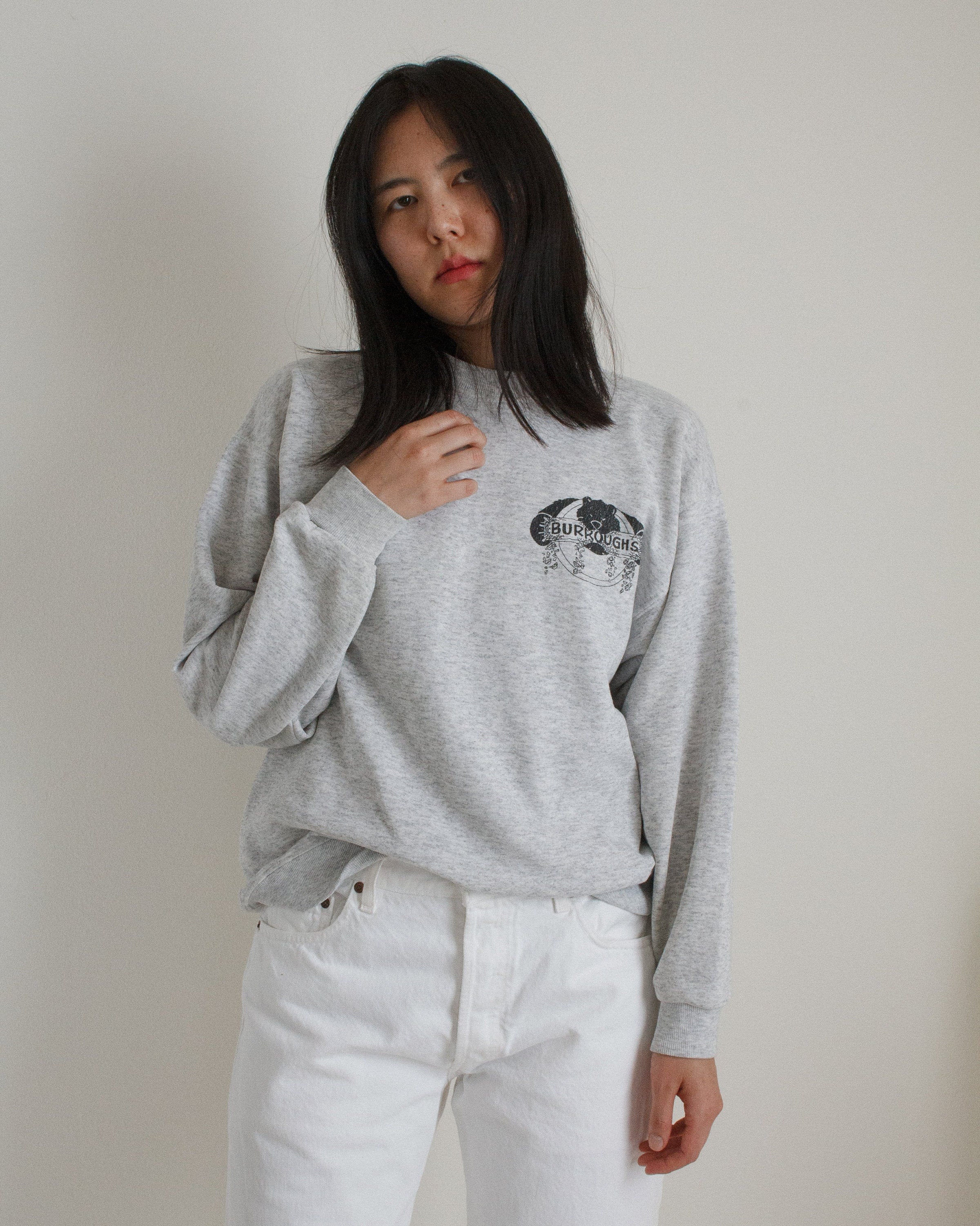 Vintage Light Gray Cotton Blend Burroughs Sweatshirt // L | 2149