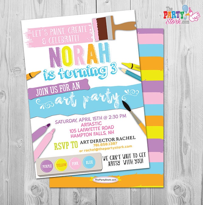 Art Party Invite, Invitation Digital, Download, Birthday Invites, Paint For Kids Pdf