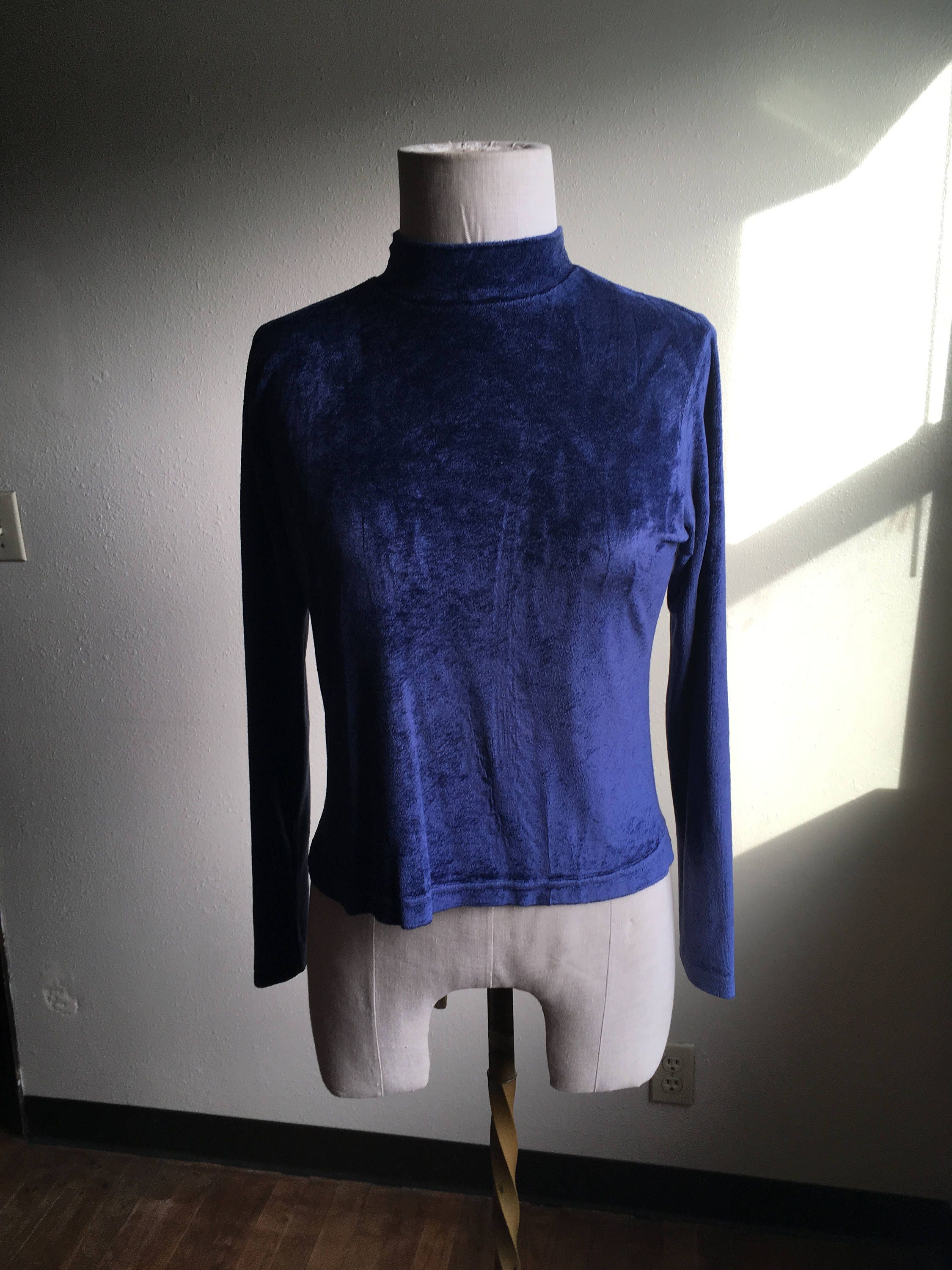 Vintage 90S Trnka Purple Rayon Blend Long Sleeve Mock Turtleneck Shirt Made in Usa