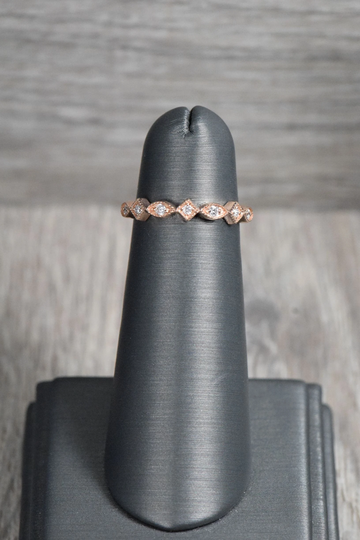 14K Rose Gold Diamond Alternating Pattern Stackable Dainty Minimalist Half Eternity Band Ring