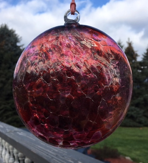 Glass Suncatcher, Sun Medallion Handblown Art Window Ornament 5" Red With Cranberry J10S