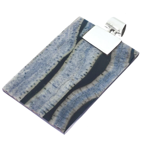 2 3/4" Rectangle Genuine Blue Coral Bali Sterling Silver Pendant