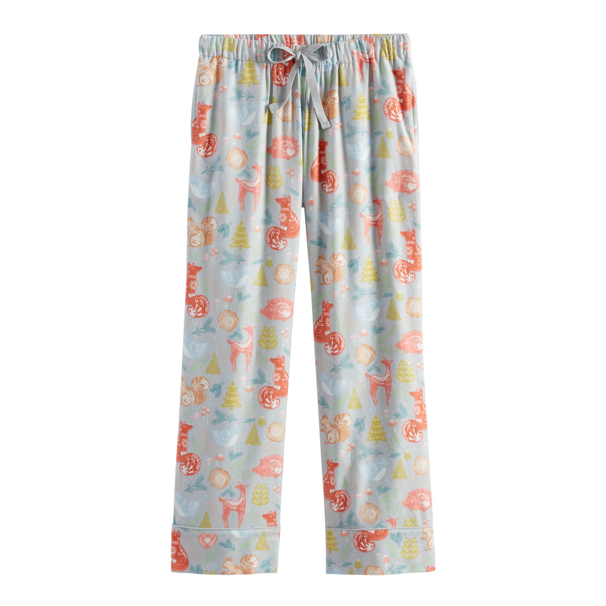 Multicolor Holiday Forest Critter Pajama Pants: Gray/Multi - Cotton by World Market