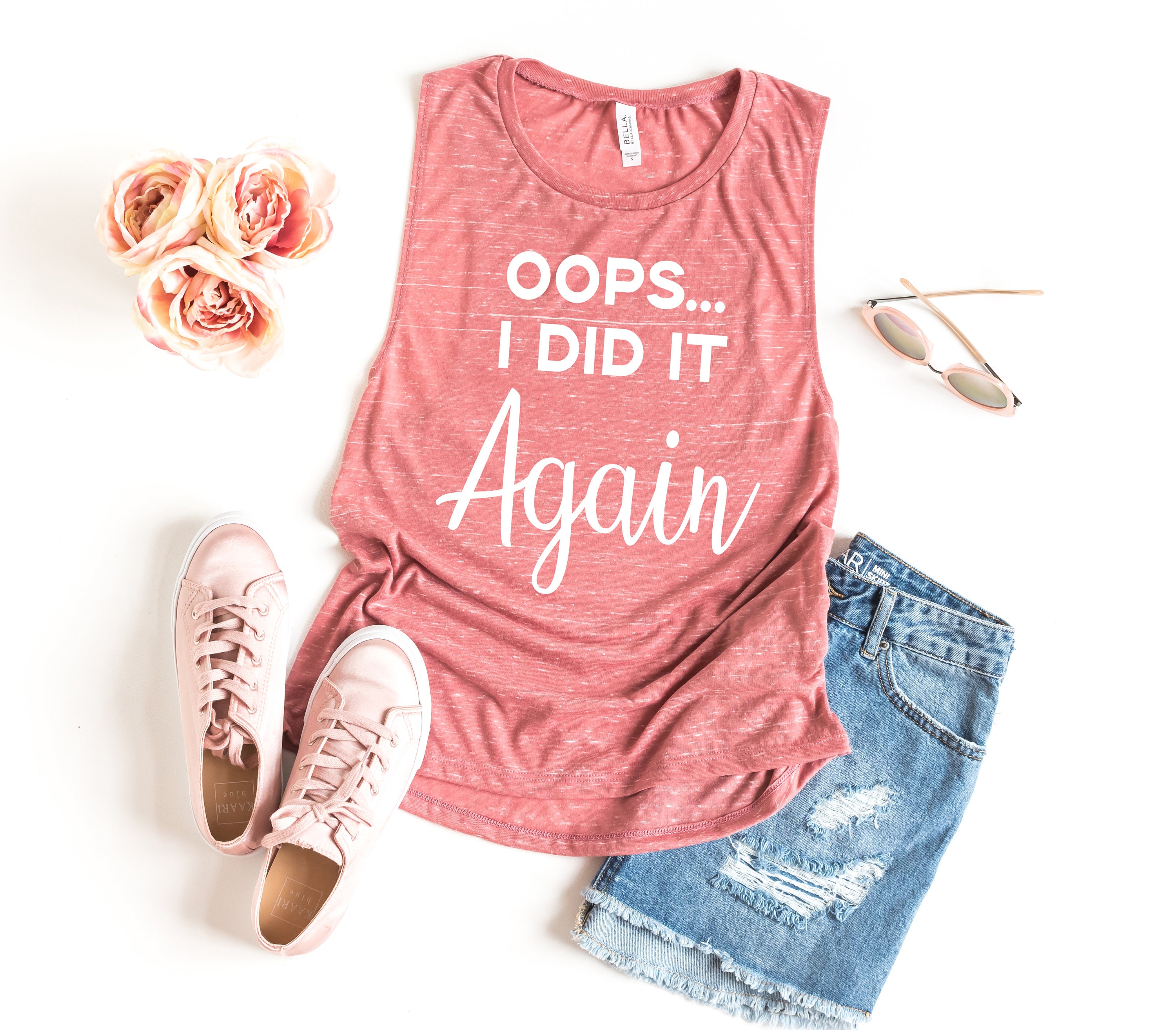 Womens Muscle Tank Top Oops I Did It Again Pregnancy Announcement Shirt Tee Pregnant Cute Gender Reveal Tshirt