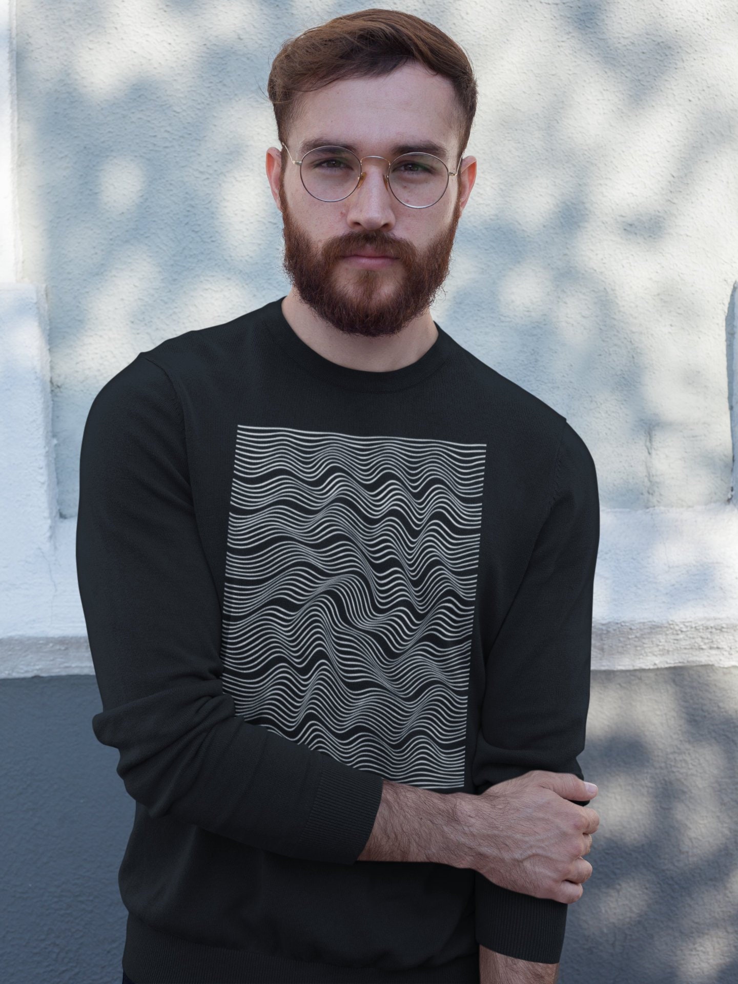 Waveform | Geometric Unisex Heavy Blend Crewneck Sweatshirt Hoodie Graphic Drawing Science Geek Abstract Pattern