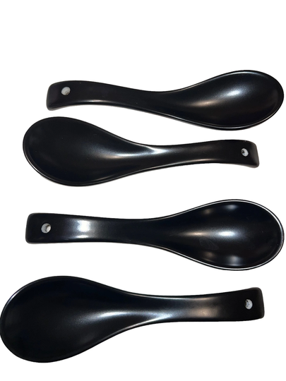 Black Matte Japanese Chinese Oriental Durable Ceramic Spoons 4 Set Elegant