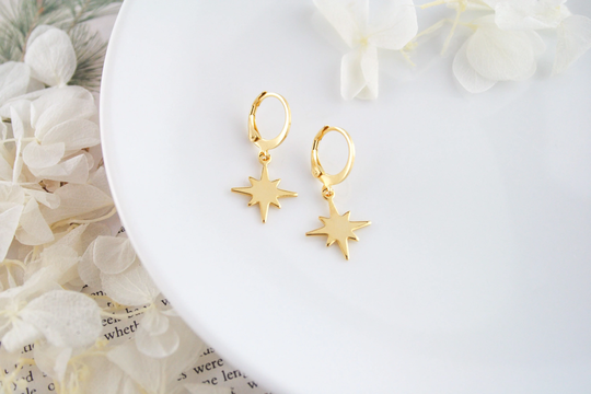 Gold North Star Charm Huggie Earrings