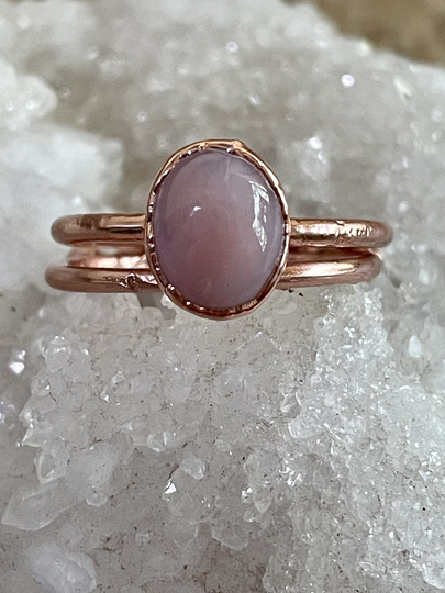 Pink Opal Stacking Rings| Alternative Engagement Raw Ring Set| Dainty Solid Gold Rings