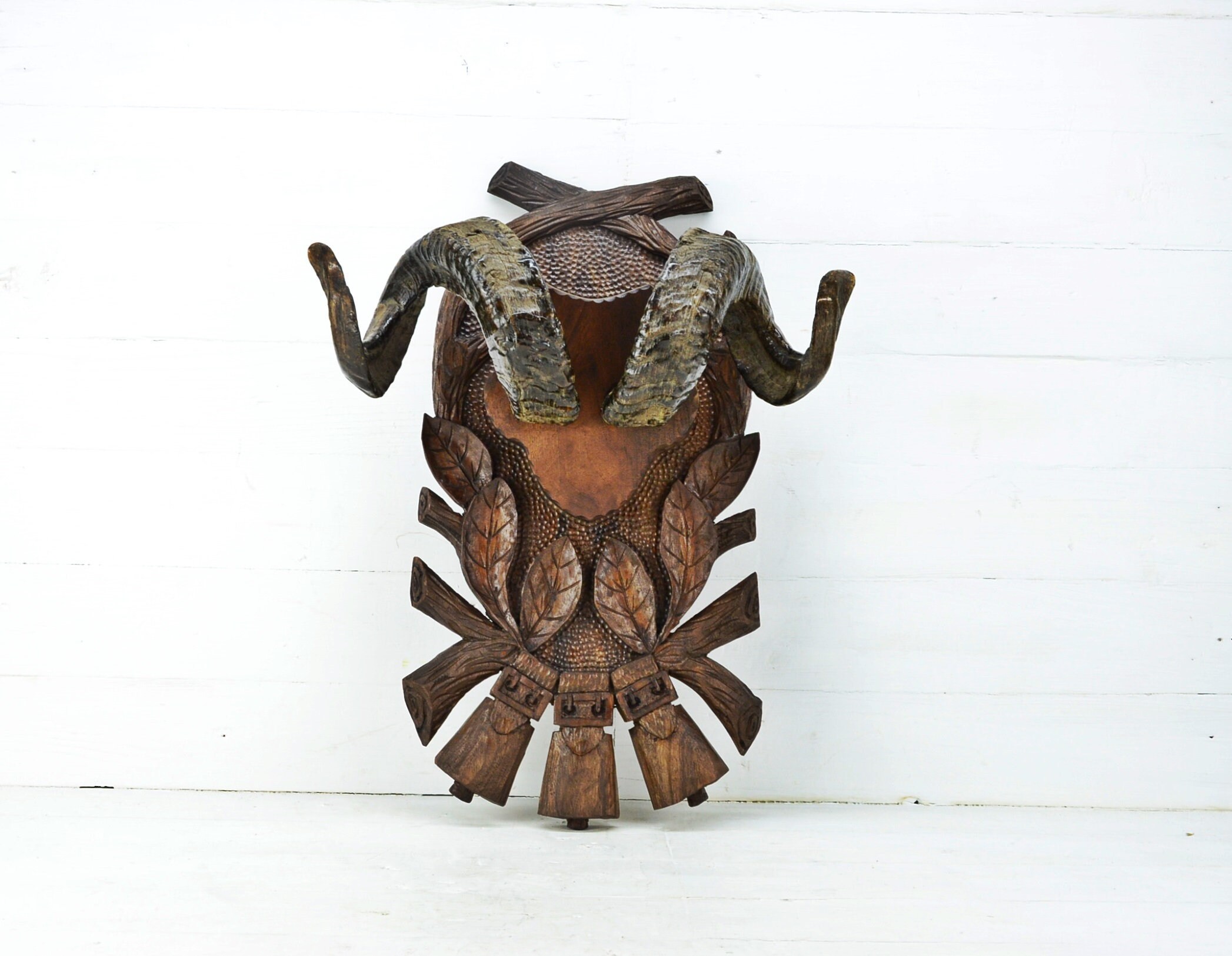 Vintage Natural Ram's Horns, Handmade Trophy, Trophy Ram Art Horn