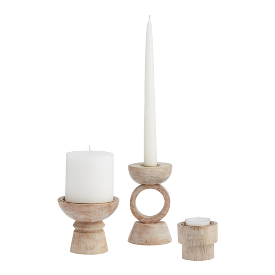 Whitewashed Mango Wood Kai Candle Holder: Brown by World Market