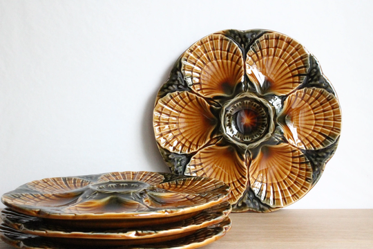 Set Of 4 French Vintage 70S Sarreguemines Oyster & Seafood Serving Plates