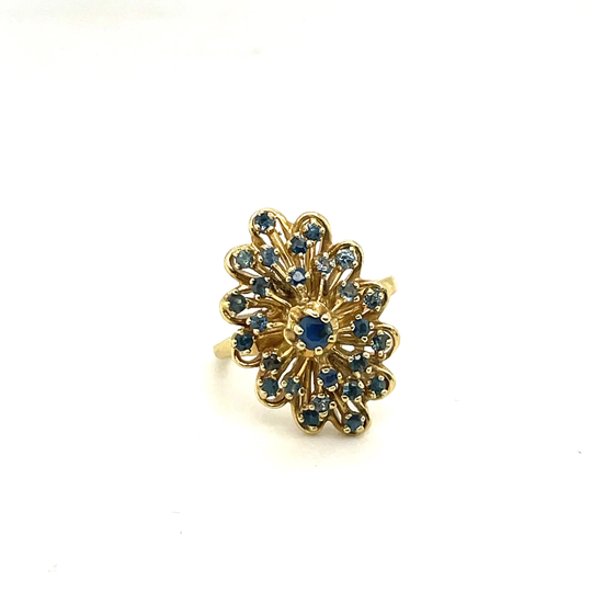 18K Yellow Gold Blue Sapphire Statement Ring