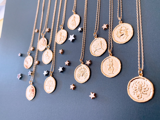 Zodiac Coin Medallion Necklace - Libra Necklace Gold Jewelry - Personalized Mothers Day Gift Birthday Graduation Gift