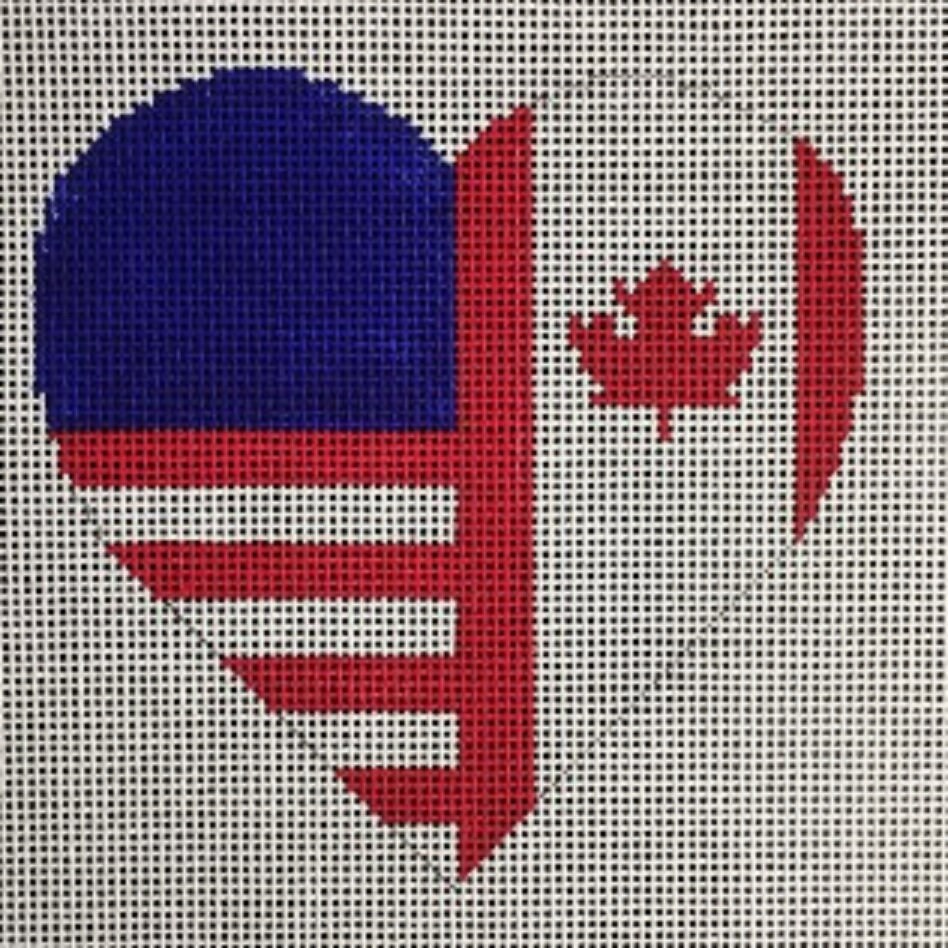 Needlepoint Handpainted Canadian American Heart Suzie Vallerie 4 -Free Us Shipping