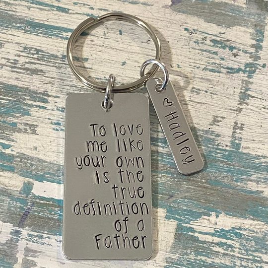 Father - Step Child Hand Stamped Dad Keychain Daddy Key Chain Stepdad Blended Family -Adopted