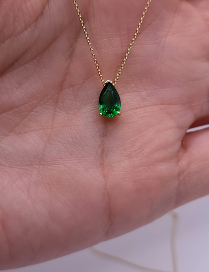 14Kt Gold Emerald Teardrop Necklace, Pendant, May Birthstone Necklace