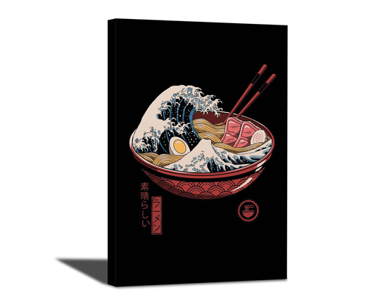 The Great Ramen Wave Wall Art Canvas, Decor, Foodie Poster, Lover, Kanagawa