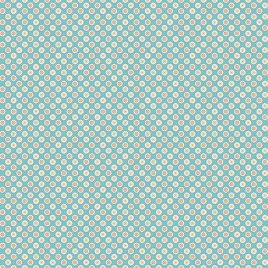 Lori Holt Cook Book Fabric By Riley Blake - Small Aqua Blue & White Circle The 1/2 Yard Or Fat Quarter