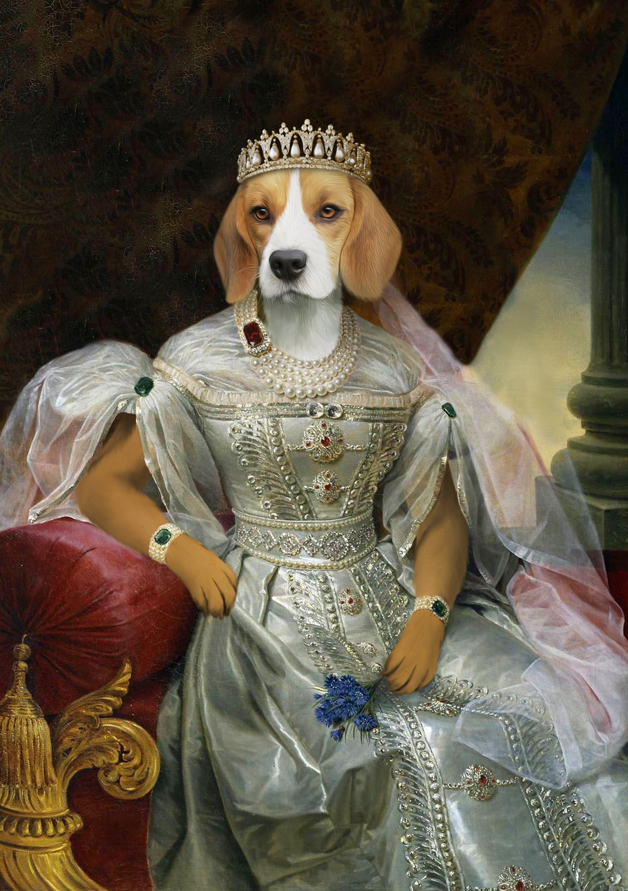 Custom Female Pet Portrait Gift | Crown Royal Victorian Vintage Memorial