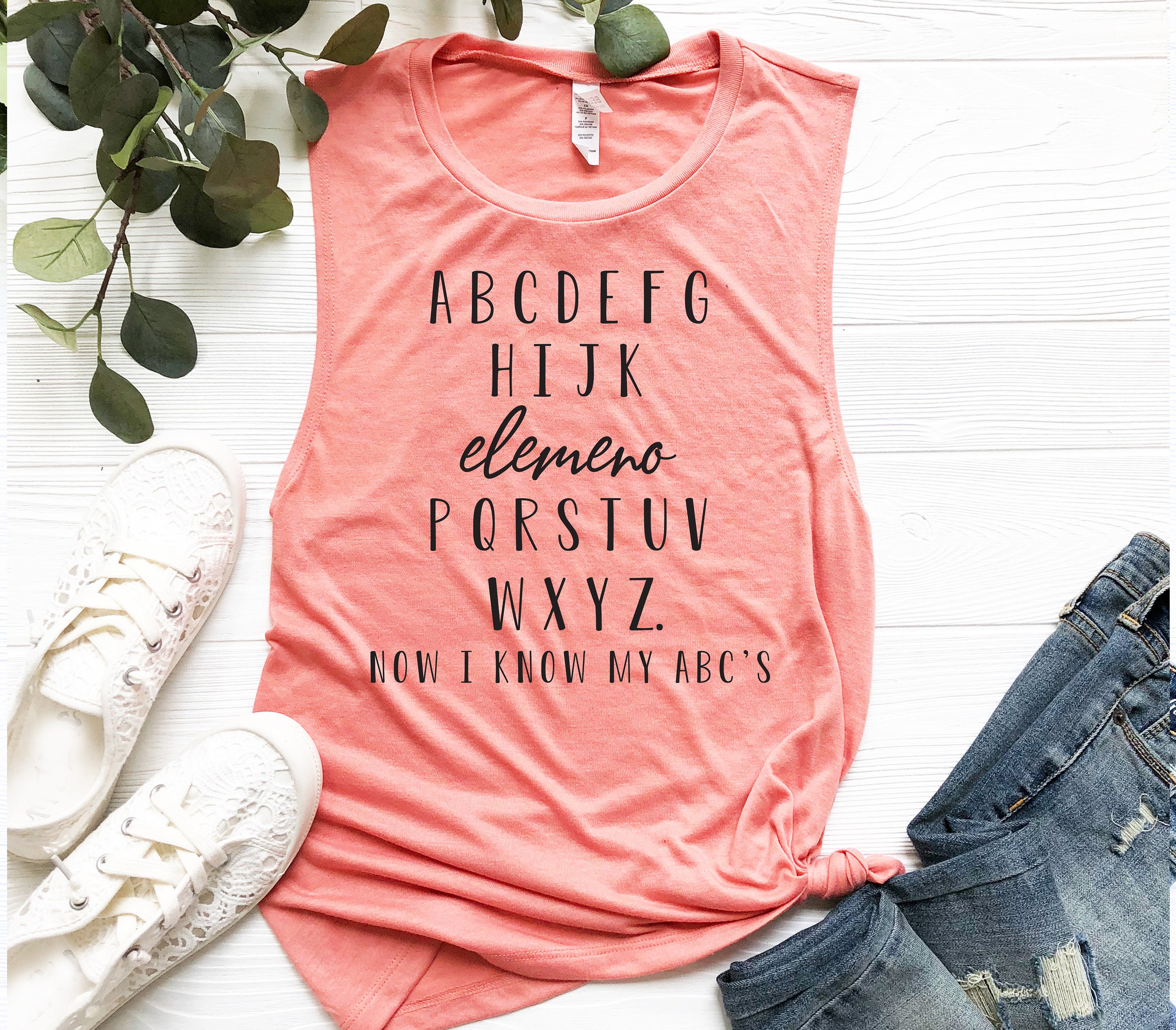 Womens Muscle Tank Top Abcs Elemeno Cute Funny Teacher Teaching Sleeveless Shirt Gift For Teachers