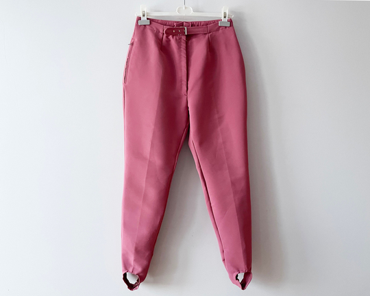 70S Pink Stirrup Pants, Wool Blend High Waist Retro Sport Tapered Leg Stretchy Trousers, Gift For Women's, Medium