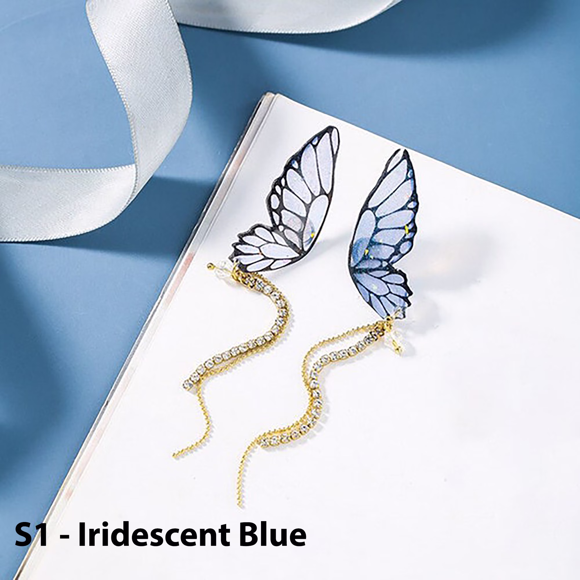 Butterfly Statement Drop Earrings With Gold Flakes, Long Earrings, Korean Style Dainty Unique Gift, E180