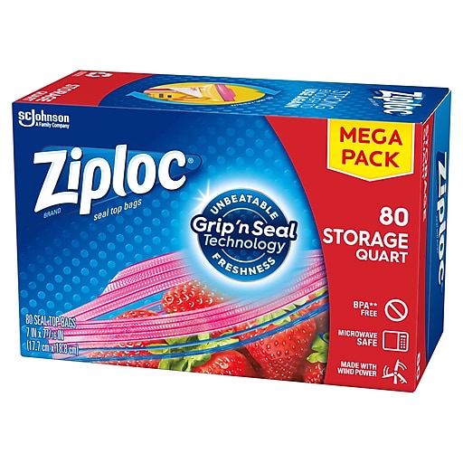 Ziploc Medium Storage Bags, 1 Qt., 80/Box (314471)