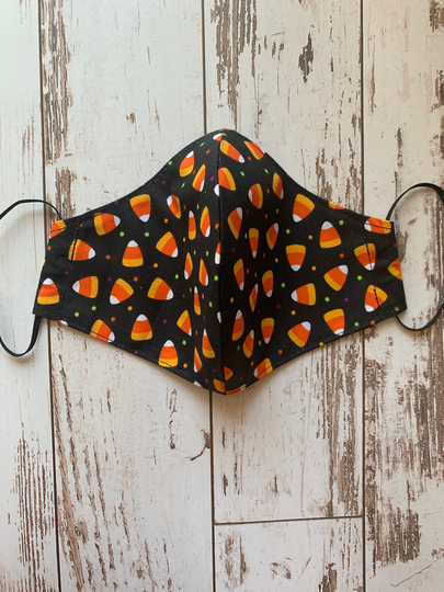 Candy Corn Halloween Cotton Face Mask. Double Layer With Filter Pocket & Adjustable Elastic Ear Loops. Men's, Woman's Children's