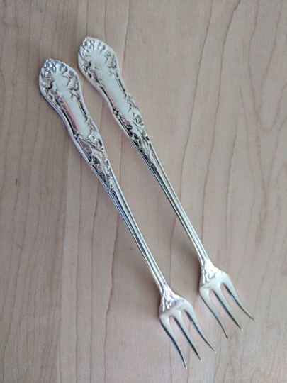 Antique Alpacca Silver Plate 1904 Holly Cocktail/Seafood Fork 5 5/8", Set Of 2
