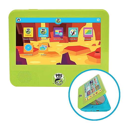 PBS Kids Playtime Pad DVD Combo 7" Tablet, 1GB RAM, 16GB, Android 7.1.1, Green (PBDV704DVDB)