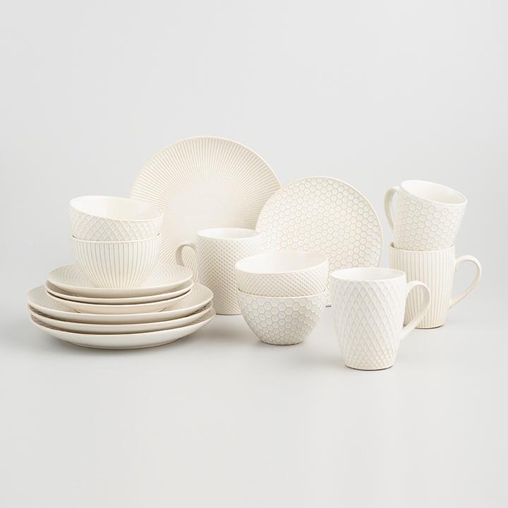 White Textured Ceramic 16 Piece Dinnerware Set by World Market