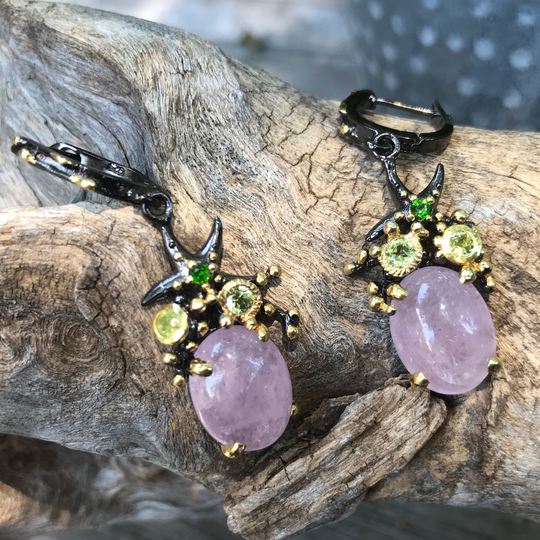 sterling Silver Pink Morganite Peridot Earrings