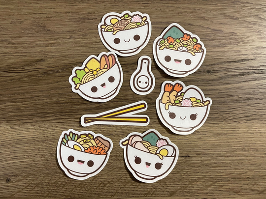 Kawaii Ramen Bowl Sticker Pack | Cute Fun Stickers Gift For Her Of 8 Planner