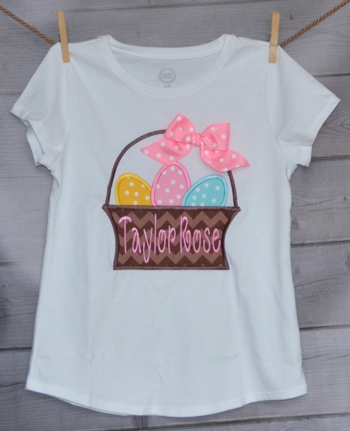 Personalized Easter Basket With Eggs Applique Shirt Or Bodysuit Girl Boy