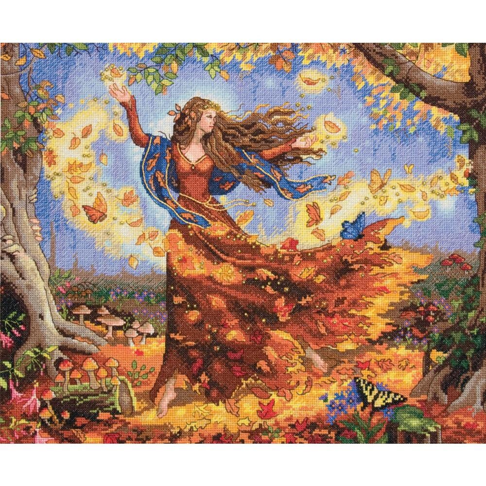 Counted Cross Stitch Dimensions Kit Fall Fairy 14x12 -Free Us Shipping