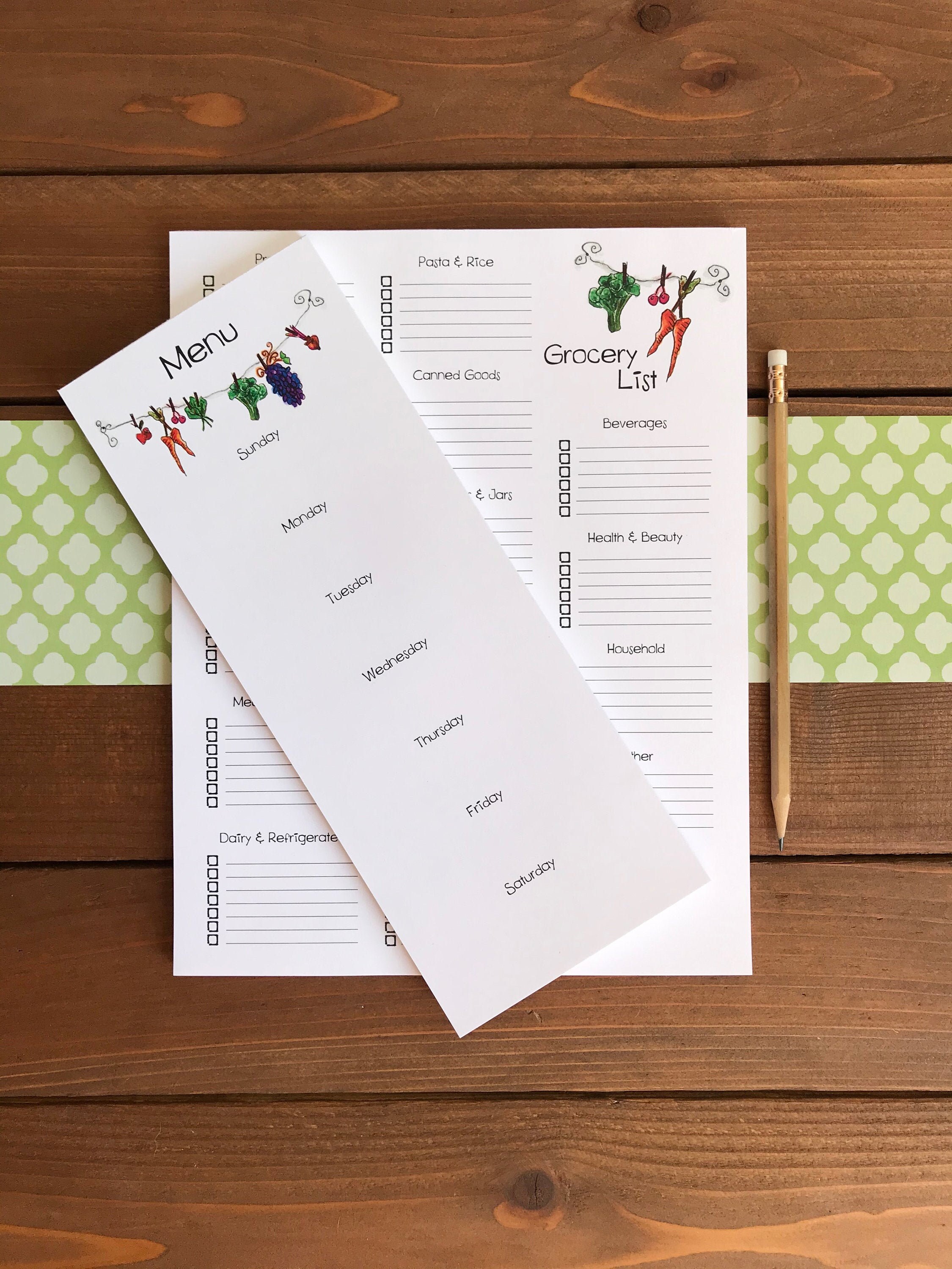 Weekly Meal Plan & Grocery List Pad With Categories | Menu Planner & Shopping Notepad Set Of 2 Magnetic Notepads For Fridge
