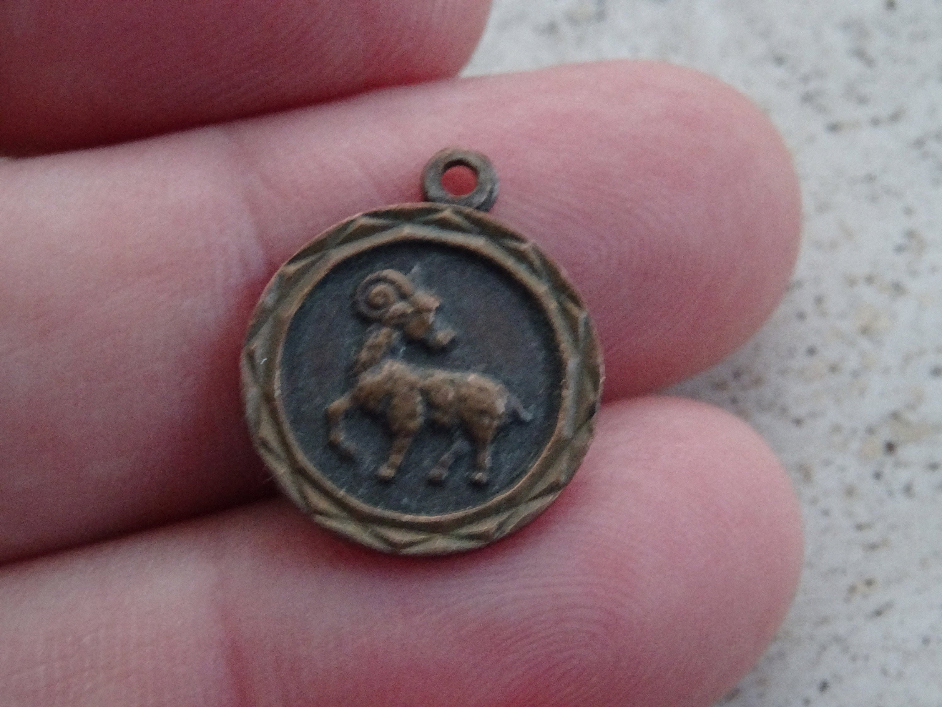 Vintage Vermeil Gold Plated Silvered Zodiac Constellation Medal Pendant Medaillon Charm Medallion Sign Of Aries. | Ram D 12