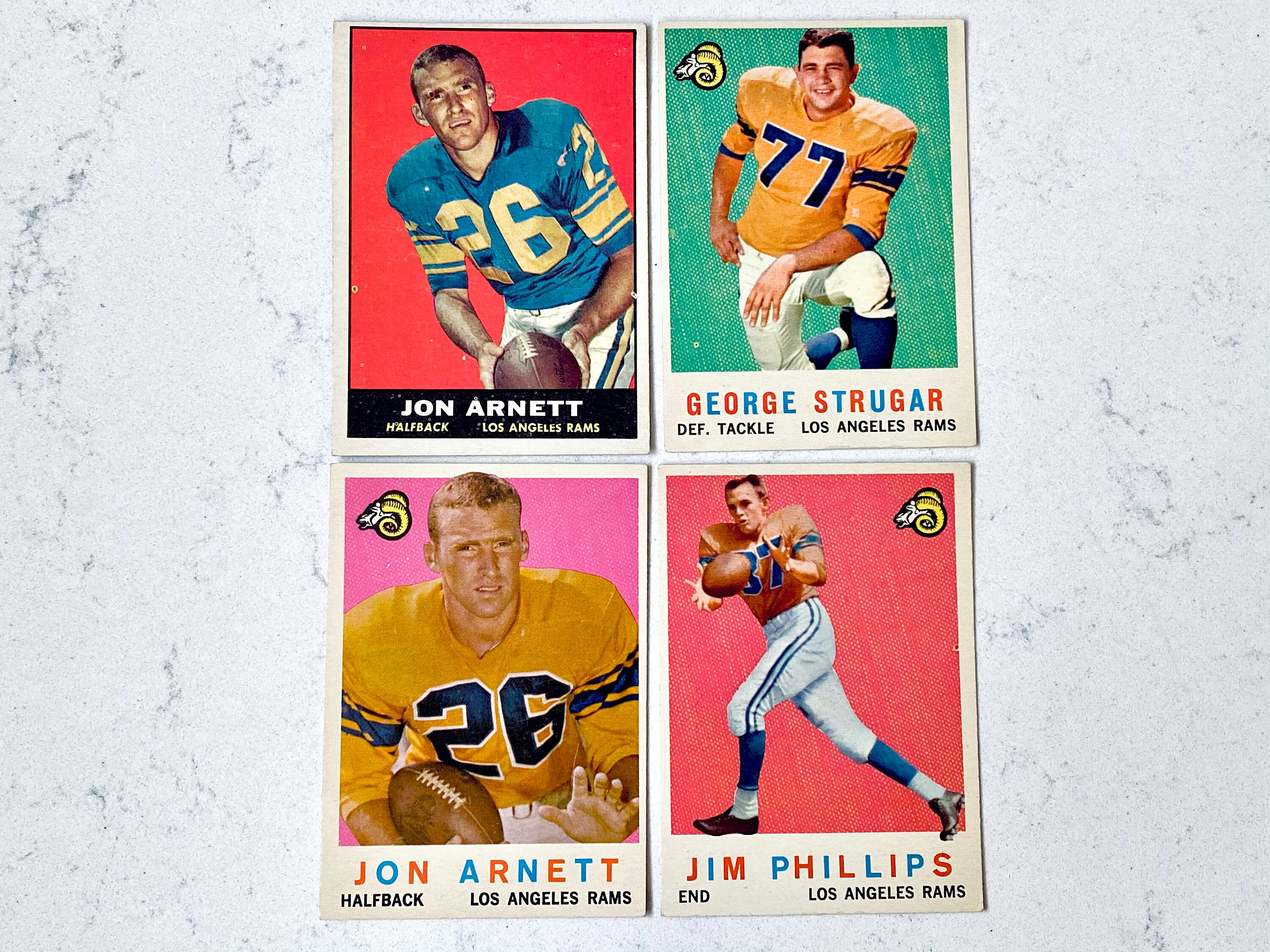 1959 & 1961 Topps Lot | 4 Los Angeles Rams Football Cards in Great Condition, No Creases