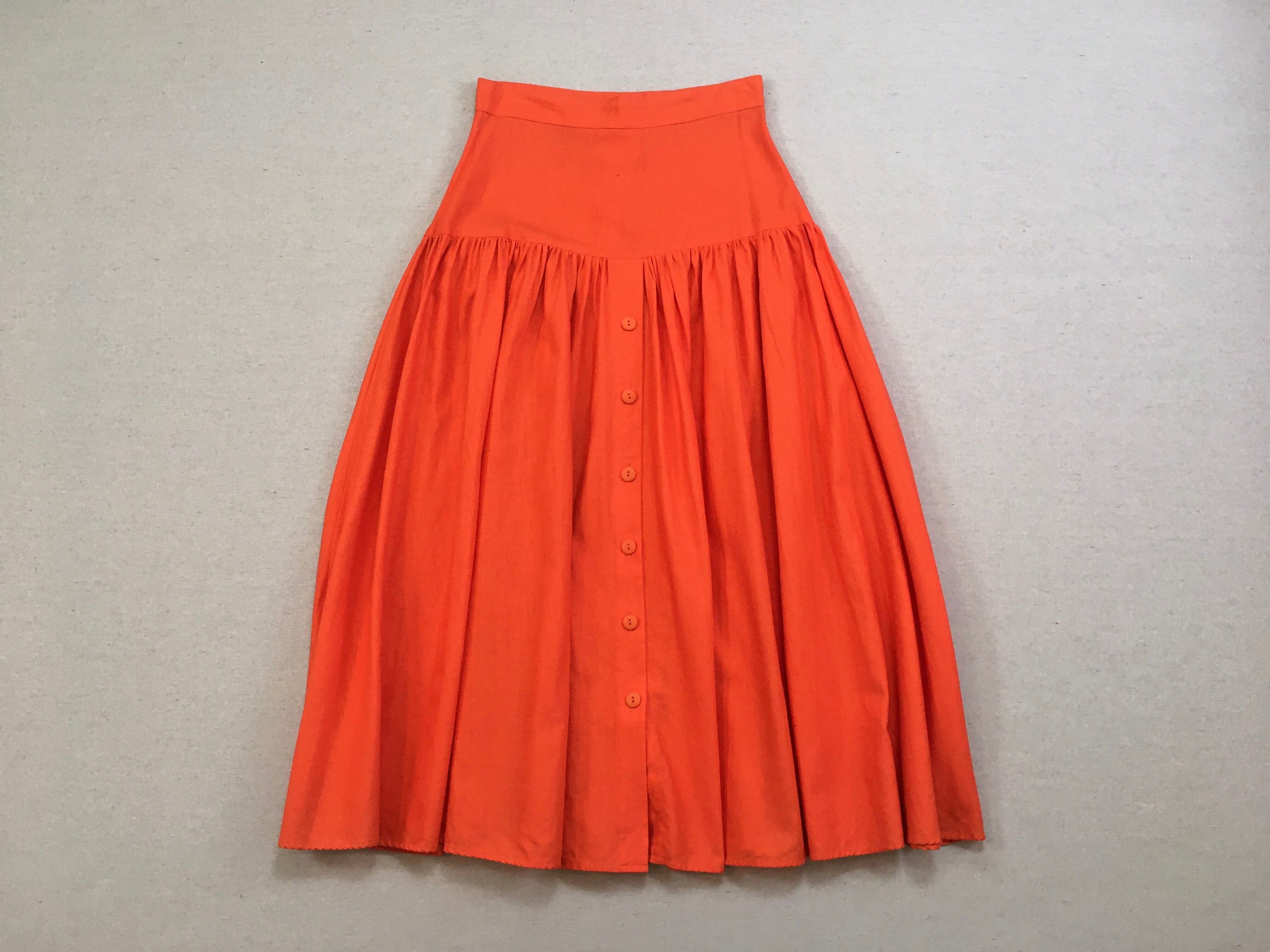 1980's, Linen Blend Skirt, in Bright Orange