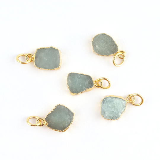 A+ Quality Raw Rough Natural Aqua Blue Aquamarine Pendant Connectors, 2 Micron E-Coating Charms Pendants, Diy 5Pc