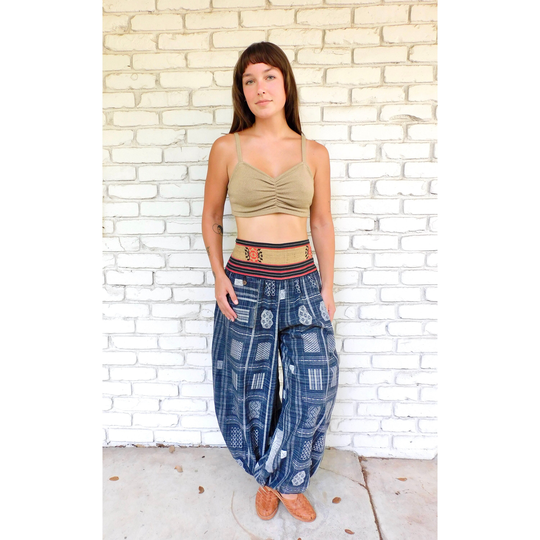 Thai Indigo Pants // Vintage Cotton Boho Hippie Blue Hippy Woven Palazzo Festival Dress Harem S/M