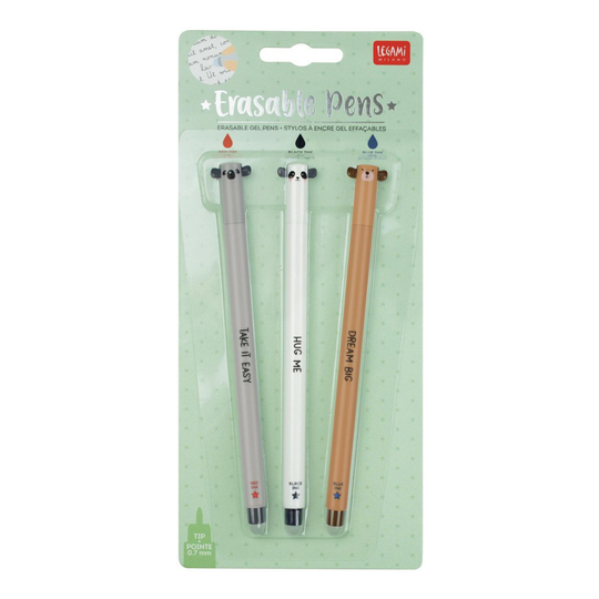 Legami Bear Erasable Gel Pens 3 Pack: Brown/Gray/White - Plastic by World Market