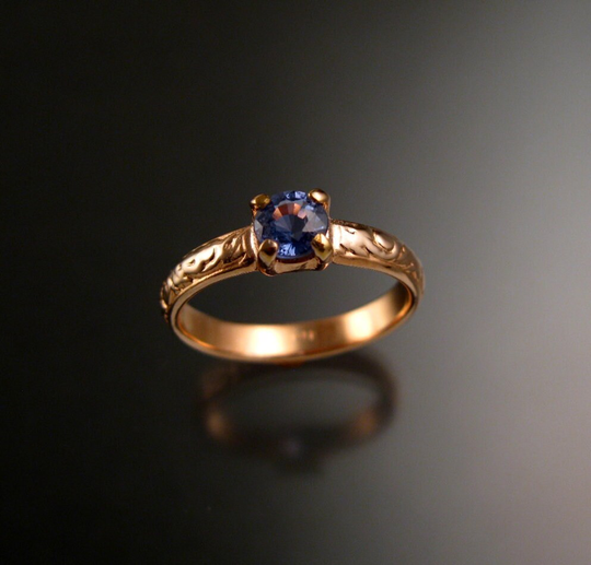 Sapphire Natural Violet/Blue Wedding Ring 14K Rose Gold Victorian Engagement Made To Order in Your Size