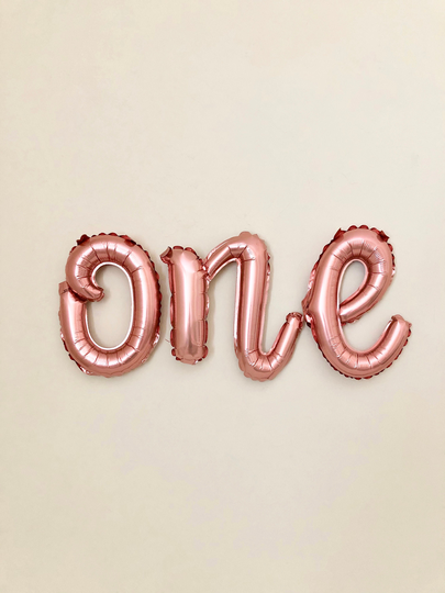 One Script Rose Gold Letter Balloon~First Birthday Balloon~1st Balloon Banner~One Party Decorations~One Cursive