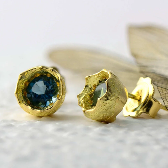 18K Gold Topaz Stud Earrings, Solid Gemstone Dainty Jewelry, Bride Post Graduation Gift