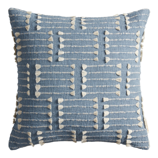 Light Blue and Ivory Fringe Line Throw Pillow by World Market